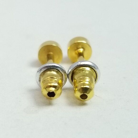 Vintage Two Gold Tone Stud Earrings, One with Faux Pearl Center, Small Minimal - Picture 2 of 5